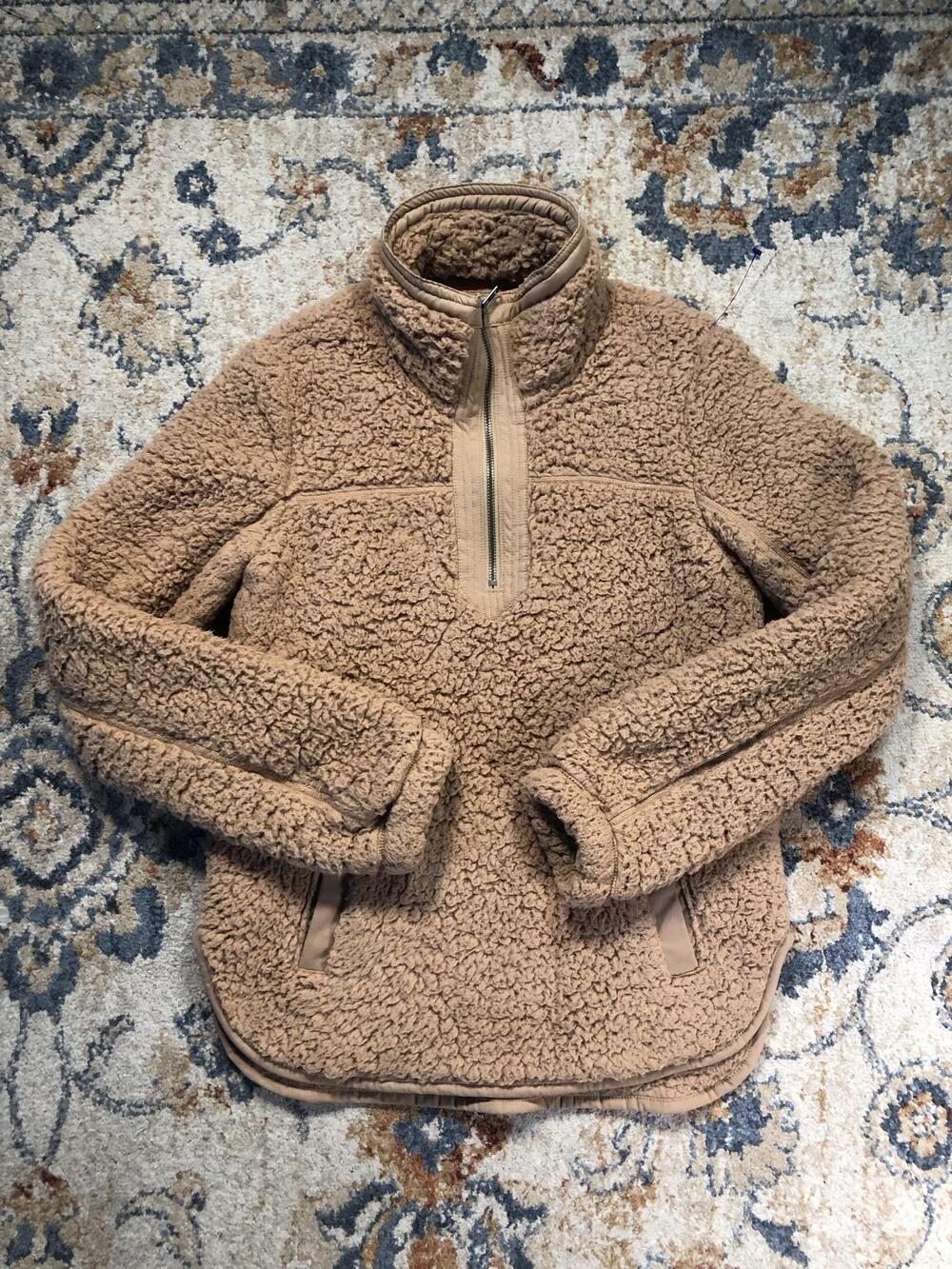 Abercrombie & Fitch Jacket Womens Small Brown Sherpa 1/4 Zip Pullover Cozy